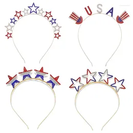 Hair Clips Independence Day Alloy Rhinestone Pentagram Headband 4th Of July National American Flag Color Crown Jewelry Women