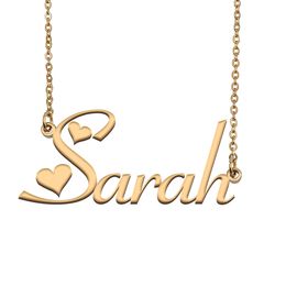 Sarah Name Necklace Personalised Nameplate Pendant for Women Girls Birthday Gift Kids Best Friends Jewellery 18k Gold Plated Stainless Steel