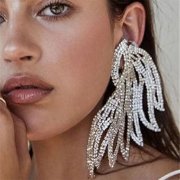 Exaggerated Oversized Wing Drop Earrings Dinner Jewellery for Women Crystal Irregular Big Dangle Accessories 240130