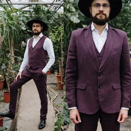 Men's Suits Purple Tailor-Made 3 Pieces Blazer Vest Pants Single Breasted Business Gentle Wedding Groom Tailored Plus Size