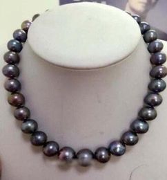 New Fine pearl jewelry Stunning 8595mm round tahitian huge black red green pearl necklace 18quot 14kGP8504915