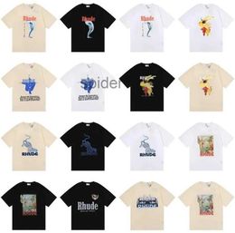 23ss Rhude t Shirt Designer Fashion Clothing Tees Hip Hop Parakeet Long Tailed Parrot Print High Street Casual Versatile Short Sleeve Tshirts Men Women St HHUI