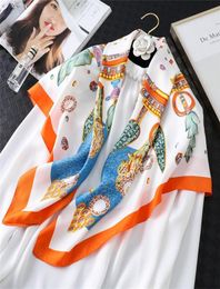 Twill Satin versatile silk scarf female cartoon printed scarf sunscreen scarf available in four seasons 90 90 large square towel2018130