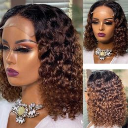 Fashionable wig womens front lace headband wigs with gradually changing color in the center short curly hair small curly hair