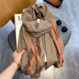 Luxury Brand Winter Plaid Womens Cashmere Scarf Warm Shawls and Wraps Thicked Wool Pashmina Female Blanket Scarves 240201