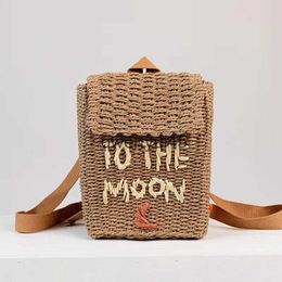 Backpack Style Cute ouse Sape Straw Backpacks for Lile Girls Funny andmade Woven Back Pack Lovely Summer Beac Bag Cildren 2023 BagsH24219