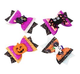 Hair Accessories Halloween Glitter Bow Barrettes Pumpkin Ghost Spider Hairclips Children Cartoon Hairpin2886355