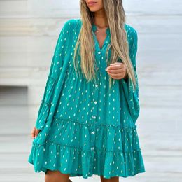 Casual Dresses Flare Sleeves Ruffled Party Dress Fashion Printed Patchwork Mini 2024 Ladies Sexy V-neck Pleated Holiday