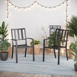 Camp Furniture Patio E-coated Weather-resistant Stackable Dining Armchairs (Set Of 2) TypeD Garden Chair Outdoor