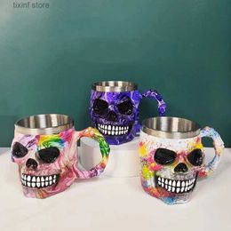 Decorative Objects Figurines Skull Goblet Graffiti Statue OrnamentRetro Claw Wine Glass Gothic Cocktail Wolf Whiskey Cup Party Halloween Gift 2023 New T240219