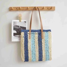 Totes 2023 New Women Handmade Shoulder Bags Straw Beach Holiday Bags Casual Shopping Totes 4 Colours Drop ShippingH24219