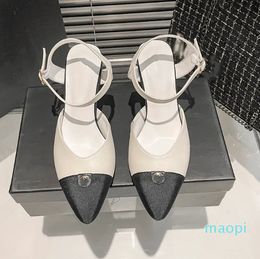 Scarpe formali Baotou in vera pelle Designer a punta Bocca bassa Tacco piatto Tacco alto Scarpe da donna Classico Colore abbinato Sandali moda cava laterale