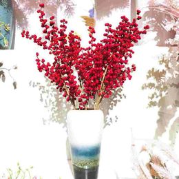 Party Decoration Berry Artificial Picks Stems Branches Berries Red Faux Christmas Holly Fake Flower Plastic Floral Fruit Stem Cedar