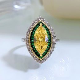 2024 Choucong Wedding Rings Luxury Jewelry Real 100% 925 Sterling Silver Marquise Cut Yellow Moissanite Diamond Gemstones Party Eternity Women Bridal Ring Gift
