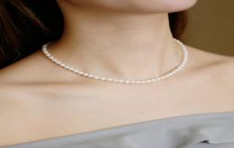 Fashion Jewelry Pearl Necklace for Female Girl Gold Plated Necklace 56mm Rice Shape White Pearl Necklace Wedding Christmas Gift 16123159