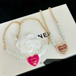 Coração colares designer jóias carta gargantilha 18k banhado a ouro corrente feminino colar de pérolas presente de festa de casamento