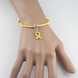 New Arrival Wholesale Endometriosis Bracelet Yellow Ribbon Charm Bracelet Endometriosis Awareness Jewellery for Cancer Centre Foundation Gifts