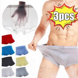 Underpants 3pcs/set Men's Ice Silk Underwear 3D Transparent Sexy Boy Boxer Shorts Male Panties Seamless Breathable Solid Colour