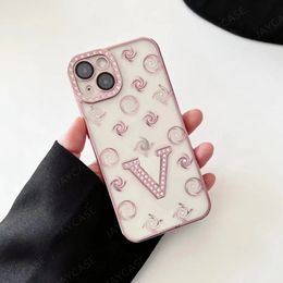 Fashion Luxury Diamonds Flowers Phone Case Designer Cover Brand Letters Phonecover For IPhone 15 Pro Max 14 13 12 11 Shockproof Transparent Phone Cases Hot -3