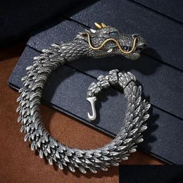 Chain Curb Bracelet Y Dragon Link For Fathers Day Heavy Cool Scale Bangle Jewelry Ornament 231016 Drop Delivery Bracelets Dhmhs