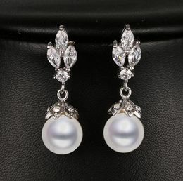 Emmaya Fashion Marquise Shape Cz Pearl Earring White Gold Color Bridal Wedding Earring New Arrival Beautiful Gift9619367