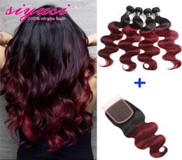 Ombre Human Hair Bundles With Closure 1B 99J Burgundy Body Wave Hair 3 Bundles With Closure Ombre Brazilian Hair Body Wave Bundles2107619