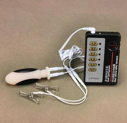 Electro Shock Sex Play Anal Plug Electro Steel Clamps Estim Silicone Butt Plug Dildo Electrical Stimulation Kit SM Toys2275442