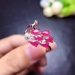 Cluster Rings MeiBaPJ Natural Burning Ruby Gemstone Peacock Ring For Women Real 925 Sterling Silver Fine Wedding Jewellery