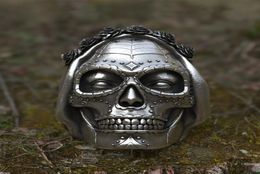 Goth Santa Muerte Ring Rose Crown Sugar Skull Stainless Steel Rings Womens Punk Biker Jewellery Unique Gift7130102