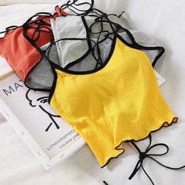 Women's Tanks 2024 Summer Slim Fit Open Back Sexy Chest Cushion Strap Women Crop Tops Solid Colour Camisole Clothing