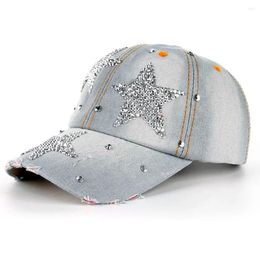 Ball Caps Baseball Cap Unisex Rhinestone Stars Denim Hip Hop Flat Hat For Women Men Fashionable Outdoor Hats Sale Casquette Homme