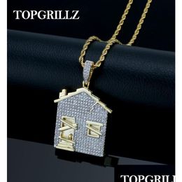 Pendant Necklaces Trap House Pendant Necklace Men Iced Out Cubic Zirconia Chains Copper Material Hip Hoppunk Gold Sier Colour Charms Je Dheb6