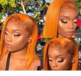 New Fashion Style Synthetic Lace Front Cosplay Party Wigs Straight Orange short bob wigs for African Black women 9819924