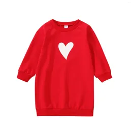 Girl Dresses CitgeeSpring Valentine's Day Kids Girls Casual Long Sleeve Dress Heart Printed Pattern White/ Red Autumn Clothes