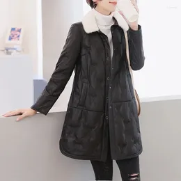 Women's Leather 23 Genuine Down Coat Winter Jacket Mid Long Mink Collar Sheepskin Coats Male Clothing Fashion Slim Outwears