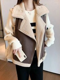 Women's Vests Faux Lamb Wool Vest Women Loose Lapel Autumn Winter Zipper Female Waistcoat Korean Style Sleeveless Suede Outerwear Casual