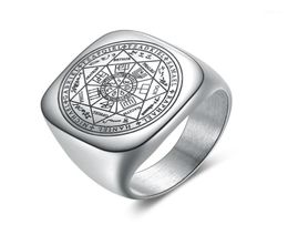 Cluster Rings Solomon For Men Silver Color Magic Runes Stainless Steel Signet Pagan Amulet Male Jewelry15754381