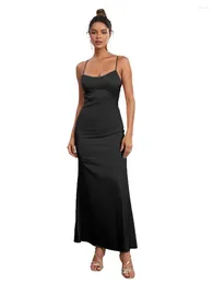 Casual Dresses Women Sleeveless Stain Maxi Dress Sexy Backless Tie Up Long Elegant Solid Colour Cocktail Party Clubwear