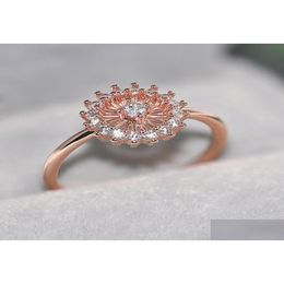 Cluster Rings Double Fair Sun Flower Rings For Women Crystal Cz Rose Gold Colour Party Birthday Gift Midi Ring Fashion Jewellery R904224 Dhpan