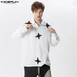 Men's Casual Shirts Shirt Patchwork Lapel Long Sleeve Button Loose Streetwear Leisure Men Clothing 2024 Fashion Camisas S-5XL INCERUN