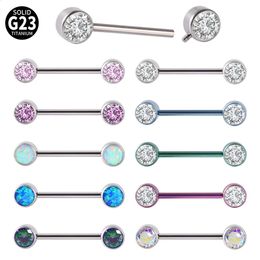 PAIR G23 Double Cz Nipple Barbell Ring Opal Piercing Shield CZ Tongue Rings 14G Body Jewellery 240127