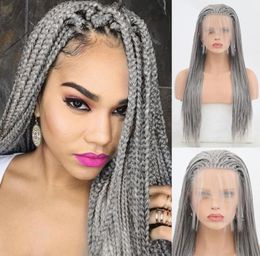 Stylish Charisma Silver Grey Braided Lace Front Wig with Baby Hair for Black Women - Synthetic Part Box Braids Wig - 2038391