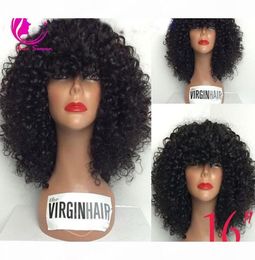 Glueless Full Lace Wig Mongolian hair Full Lace Human Hair Wigs For Black Women Lace Front Wig With Full Bangs7213176