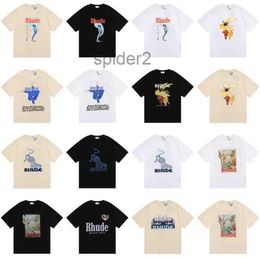 Summer Rhude Brand Printed t Shirt Men Women Round Neck T-shirts Spring High Street Style Quality Top Tees Rhude Asian Size S-xl Camiseta Casablanca IQ5A