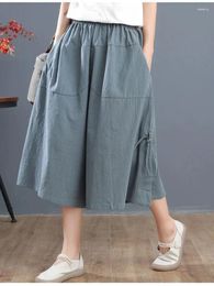 Women's Pants Loose Bloomers Casual Elastic Waist Wide Leg Large Size Middle Solid Color Culottes Cropped Z230