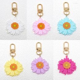 Keychains Multilayer Petal Artificial Daisy Flower Keychain Key Ring For Women Acrylic Bling Sequins Sunflower Bag Box Car Holder Ornament