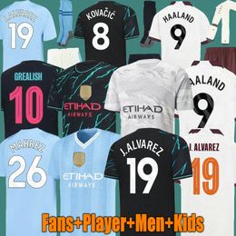 Fans Tops Tees 23 24 HAALAND SOCCER JERSEYS GREALISH MANS CITIES MAHREZ fans player version DE BRUYNE FODEN 2024 2023 football tops shirt kids kit sets wome J240309