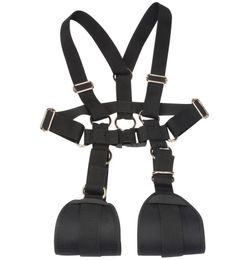 BDSM M Open Leg Restraints Body Harness Strap Bondage Gear with Handcuffs for Easy Access Sexual Play Black Nylon BX734A1432171