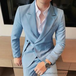 Men's Suits Blazers ( Jacket + Pants ) Boutique Fashion Solid Colour Mens Casual Suit Two-piece Set Banquet Wedding Dress Party Suit Male Banquet