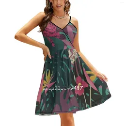 Casual Dresses Tropical Tendencies Sling Dress Sexy Female High Waist For Women Floral Hawaii Aloha Flowers Leaves